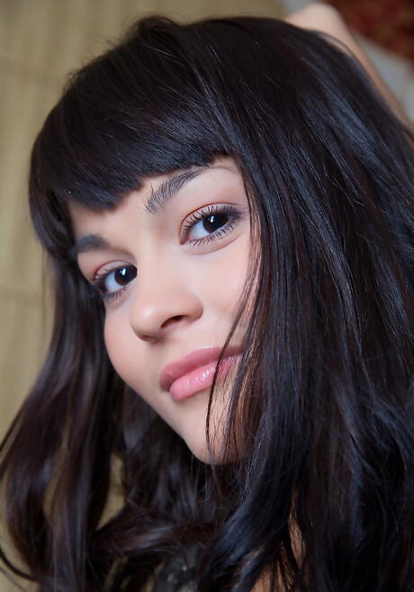 Svelte brunette youthful Landysh A in sexy undies baring tiny tits and spreading her legs 